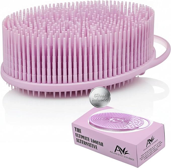 Silver Infused Exfoliating Body Scrubber - Textured Back Scrubber Shower Brush - Avilana Advanced Material Bath Tool Dual Sided - Gentle Smoothing Rough Skin - Premium Gift Women Men