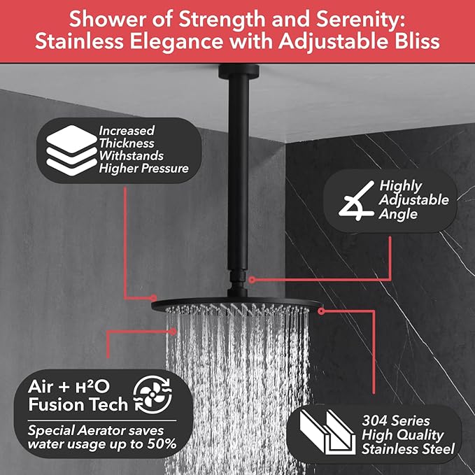 VANFOXLE Shower Faucet Set Matte Black Shower System,Push Button Diverter Shower Faucet with 2 in 1 Handheld,Ceiling Mount 10 Inch Shower Head with 4 PCS Dual Modes 2 Inch Body Jets