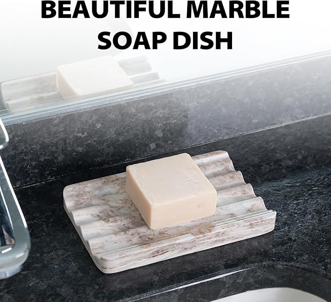 Marble Soap Holder, Soap Dish for Shower, Bathroom, Kitchen, Multi-Function Soap Saver, Soap Saver with Water Ripple Design, Soap Tray for Bar Soap(Palissandro Classico)