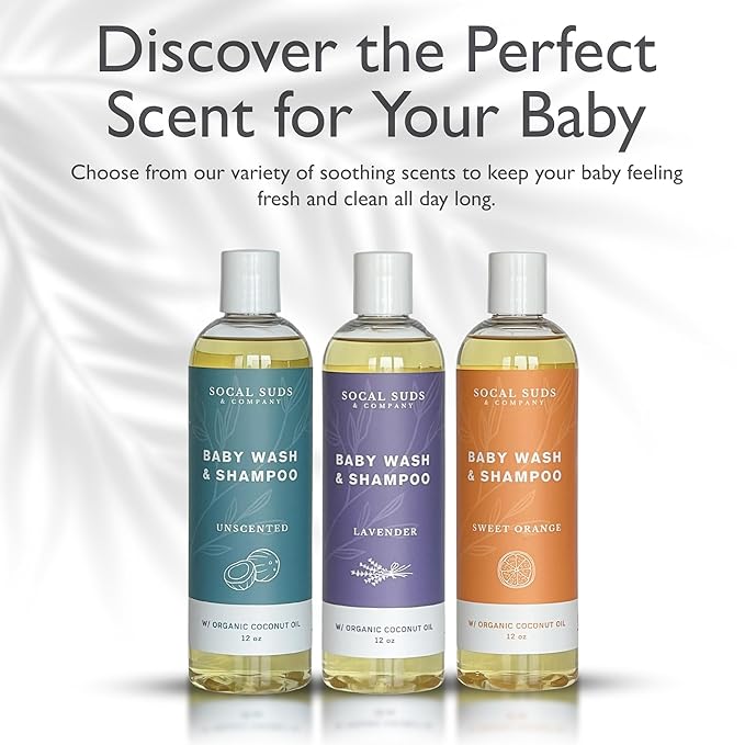 SoCal Suds & Company Organic Baby Shampoo and Body Wash - 2-in-1 Castile Soap, Hypoallergenic, Sensitive Skin, Natural Soap, Toddler Shampoo, Infant, Newborn, Kids Body Wash - 12oz Fragrance Free 2Pk
