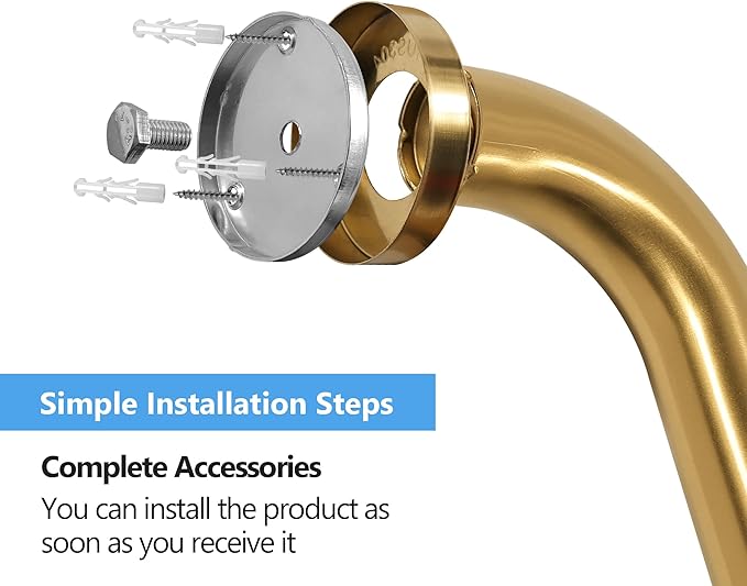 Shower Grab Bar, 2 Pack 39.4 Inch Gold Bathroom Grab Bar, 1.25" Diameter 304 Stainless Steel Anti-Slip Grab Bars for Bathtubs and Showers, Handicap Shower Grab Bar for Seniors Elderly