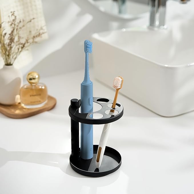 Toothbrush Holders – Stainless Steel Bathroom Toothbrush Holder Stand,Ventilated Organizer with Slots for Electric Toothbrushes,Toothpaste,Razors,and Combs (Black)