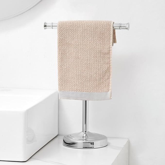 RUMOSE 13 Inch Polished Chrome Towel Stand Hand Towel Holder Bathroom Kitchen Vanity Countertop T-Shape Towel Rack Free Standing Stainless Steel Towel Bar Towel Ring