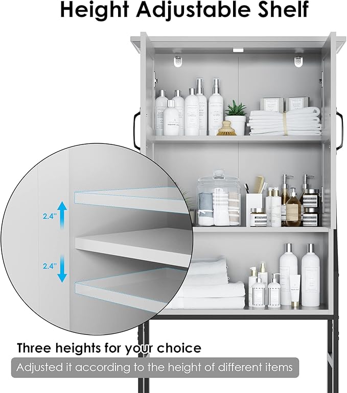 Over The Toilet Storage Cabinet, Over Toilet Bathroom Organizer with Barn Doors Above Toilet Storage Cabinet Spacesaver Rack Behind Toilet Bathroom Organizer (Gray)