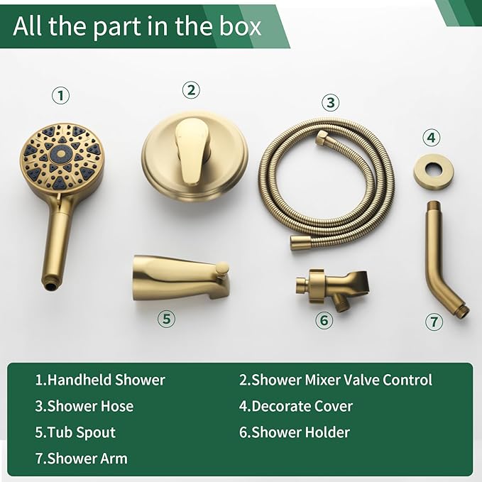 Brushed Gold Shower Faucet Set with Tub Spout Tub and Shower Faucet Set Complete with Handheld Shower Head Shower Combo Set Shower System with Tub Spout Tub and Shower Trim Kit
