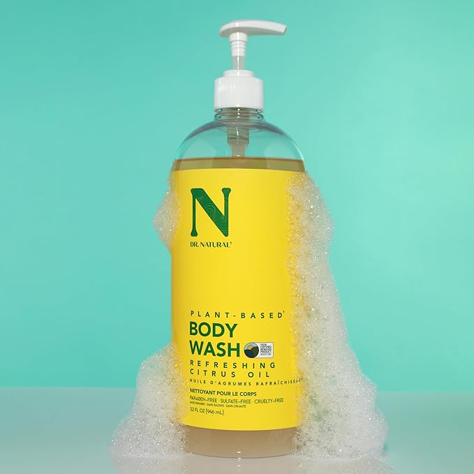 Dr. Natural Body Wash, Citrus, 32 oz - Moisturizing Body Wash for Dry Skin - Pure Plant-Based - with Organic Shea Butter - Hypoallergenic