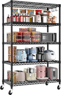 PrimeZone 36" W x 16" D x 79" H Wire Storage Shelves with Wheels, 5 Tier NSF Certified Heavy Duty Adjustable Kitchen Shelving Unit, Pantry Organizer Rack Rolling Metal Shelf for Garage Closet Bathroom