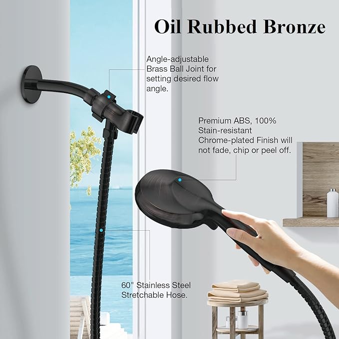 ORB High Pressure Shower Head with Handheld - Multifunctional High Flow Rain Showerhead with Extra 60" Long Hose and Adjustable Overhead Holder - Es la mejor regaderas para ducha (Oil Rubbed Bronze)