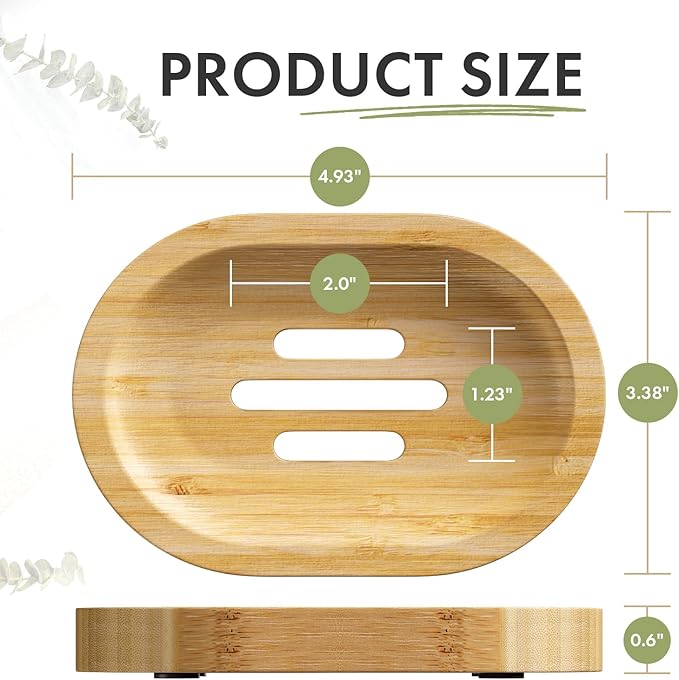 AmazerBath Bamboo Soap Holder, Bamboo Soap Dish, 2 Pack Soap Dishes for Bar Soap, Soap Tray Self Draining, Oval Soap Saver for Shower, Bathroom, Kitchen