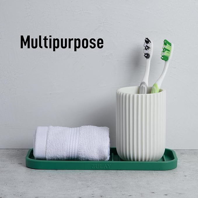 Zulay Kitchen (9x3.5) Silicone Sponge Holder for Kitchen Sink - Flexible Multipurpose Soap Tray - Sink Organizer for Kitchen, Bathroom, Makeup, Trinkets & More (Pine Green)