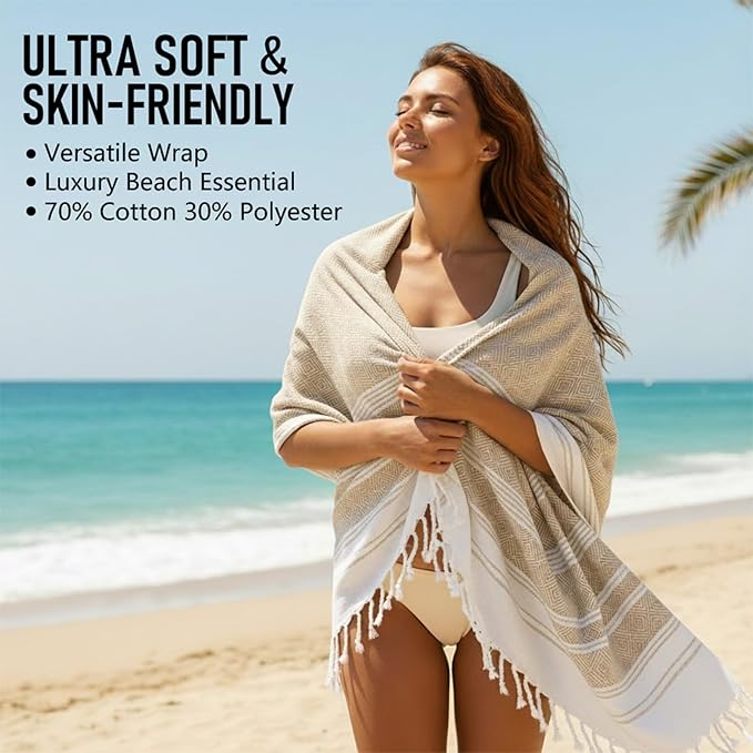 6 Pack Cotton Turkish Beach Towel Lightweight Thin Travel Vacation Essentials Oversized XL Towels Set for Pool Swim Bath Camping Cruise Accessories Absorbent Quick Dry Sand Free Bulk clearance Blanket