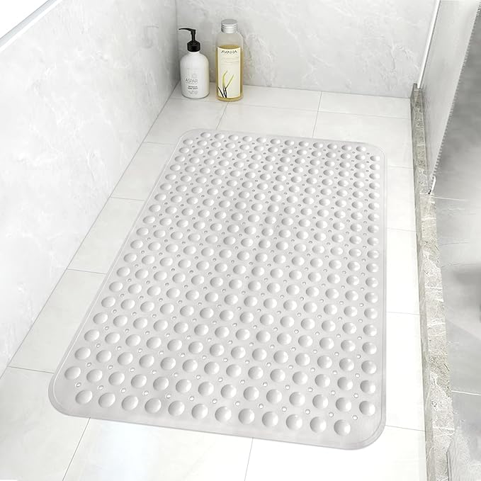 Shower Mat Non Slip: 35.4 x 23.6 Inch Extra Large TPE Shower Mats for Inside Shower - Anti Slip Shower Stall Matt with Drain Hole and Suction Cups for Elderly