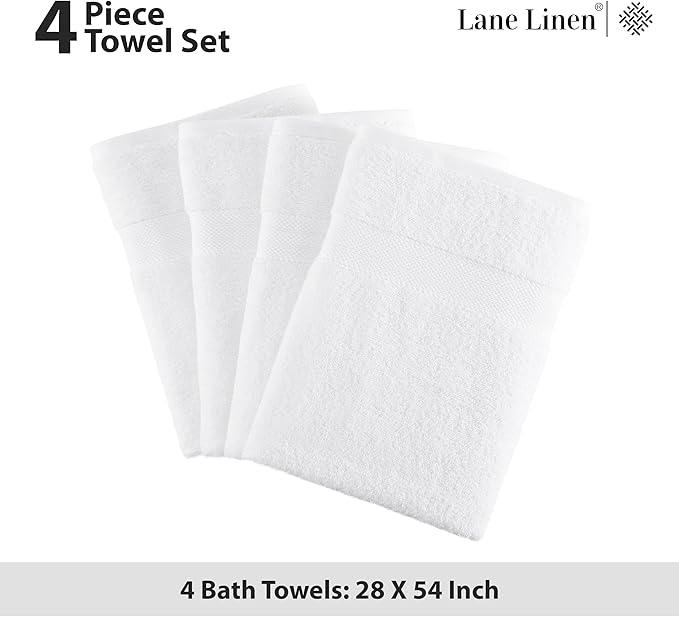 LANE LINEN Set of 4 Bath Towel (28"x54") - 100% Ring Spun Cotton - Turkish Cotton Towels for Bathroom - Quick Drying, Highly Soft & Absorbent Shower Towel Set - Hotel & Spa Quality - White Towel Set
