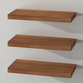 SAUMONIERES Floating Shelves Wall Shelf Solid Wood for Bathroom Bedroom Kitchen Storage Set of 3, Walnut Wall Shelves