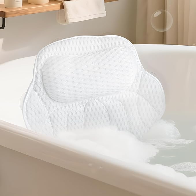 FerdY 47" Bali Acrylic Freestanding Bathtub with Headrest, Gracefully Shaped Soaking Bathtub, cUPC Certified, Toe-Tap Brushed Nickel Drain& Minimalist Linear Design Overflow& Bathtub Pillow Included