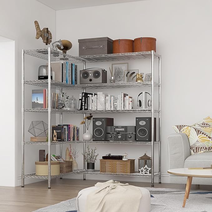 VINGLI 70" W Storage Shelves 1600LBS Heavy Duty Metal Shelving, Upgraded 5 Tier Garage Shelving Unit, Adjustable Wire Shelf for Storage Rack Commercial Pantry Shelf Organizer, 69.8"W × 15.8"D × 71"H