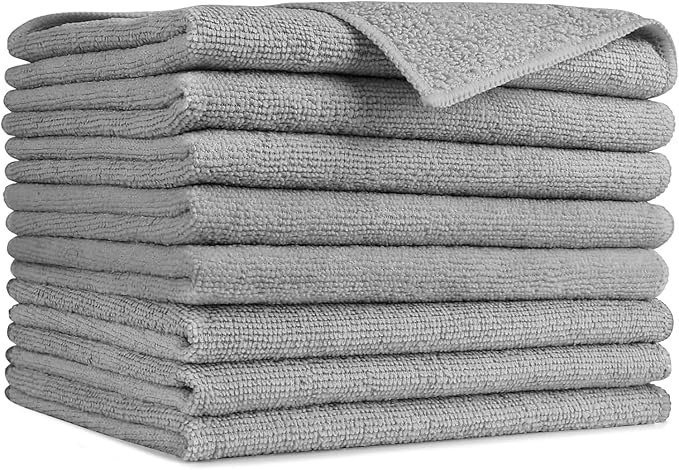 AIDEA Microfiber Cleaning Cloth-8PK, Soft Microfiber Towels for Cars, Absorbent Cleaning Rags, Lint-Free Streak-Free Wash Cloths for House, Kitchen, Window(12in.x16in), Grey
