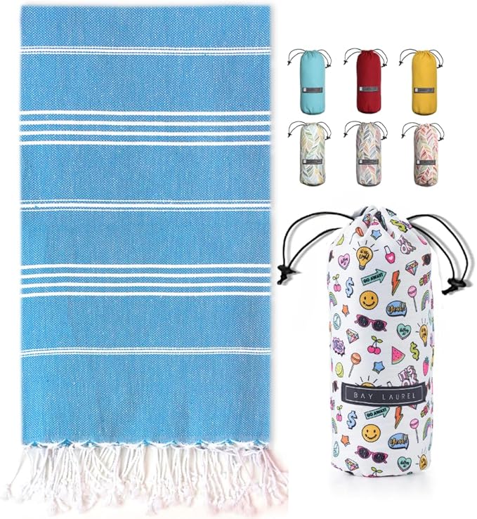 BAY LAUREL Turkish Beach Towel with Travel Bag 39 x 71 Quick Dry Sand Free Lightweight Large Oversized Towels Light