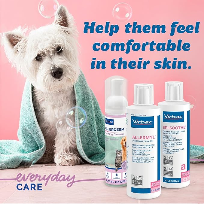 Allermyl Medicated Pet Shampoo Hypoallergenic, Soothing and Moisturizing Shampoo for Allergic Dogs and Cats (by Virbac)