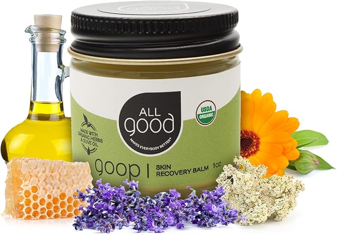 All Good Goop Organic Skin Care Recovery Balm - All Purpose Ointment w/Calendula, Lavender, Beeswax - Chafing Cream, Dry Skin Salve, Cracking Lip Moisturizer - Soothes, Hydrates & Calms - 1oz