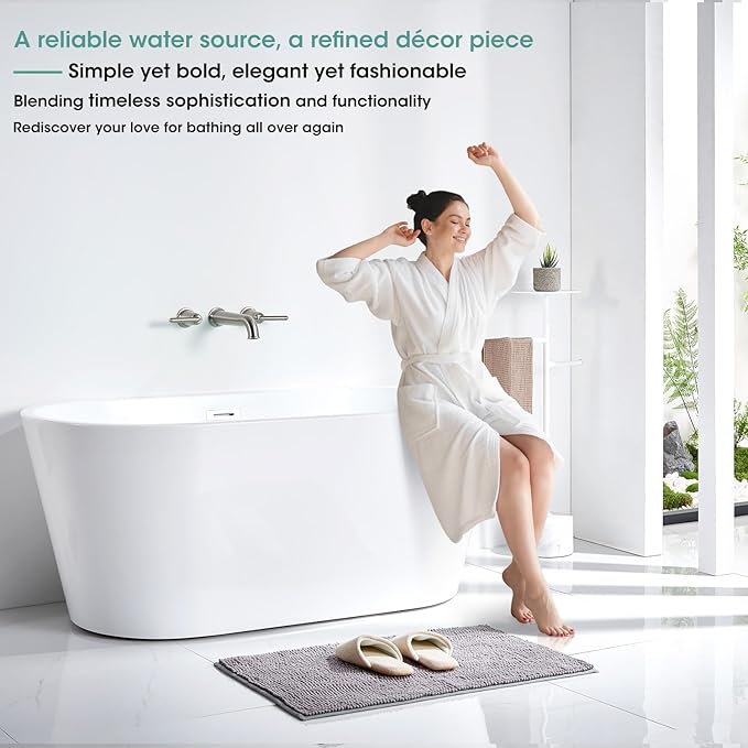 Wall Mount Tub Filler Long Spout Reach Tub Faucet with Rough-in Valve High Flow Tub Faucets 2-Handle Wall Mounted Bathtub Faucet Brass Roman Bath Tub Faucet Set Brushed Nickel (WT-9806BN)