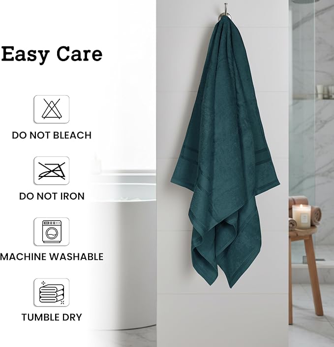 Casa Lino Teal Bath Towels Set of 4 (54" x 27") - Large Bathroom Towel Set - 100% Cotton Towels for Bathroom - Highly Absorbent & Quick Dry Bath Towel Multipack - New Apartment Essentials