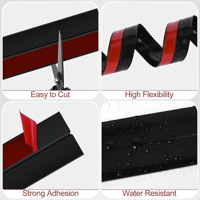 MYFAMIREA Door Weather Stripping 2IN (W) x 20FT (L) Door Draft Stopper Seal Tape Silicone Seal Strip Self Adhesive Shower Sweep Insulation Tape Side Bottom Strip for Sliding Glass Window Gap, Black