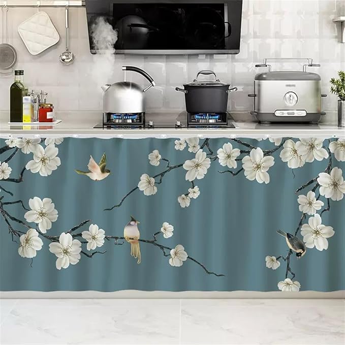 SK Studio Short Curtains for Kitchen, Cabinet Shelf Dust-Proof Blackout Tier Cafe Curtain Under Sink Skirt for Bathroom Laundry Room Style 17, 39.4" W x 27.6" H