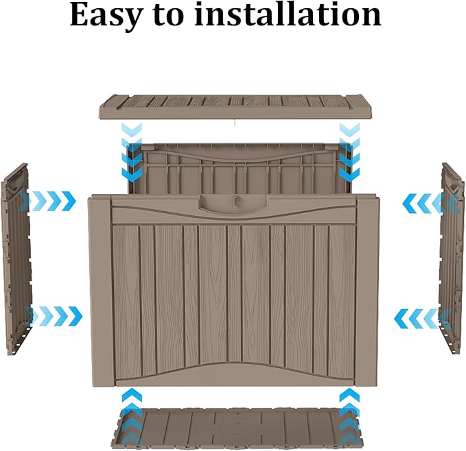 TARKARI 50 Gallon Lockable Resin Deck Box, Waterproof & UV-Resistant Outdoor Storage Box for Outdoor Cushion Storage, Garden Tools & Pool Accessories Storage, Gray