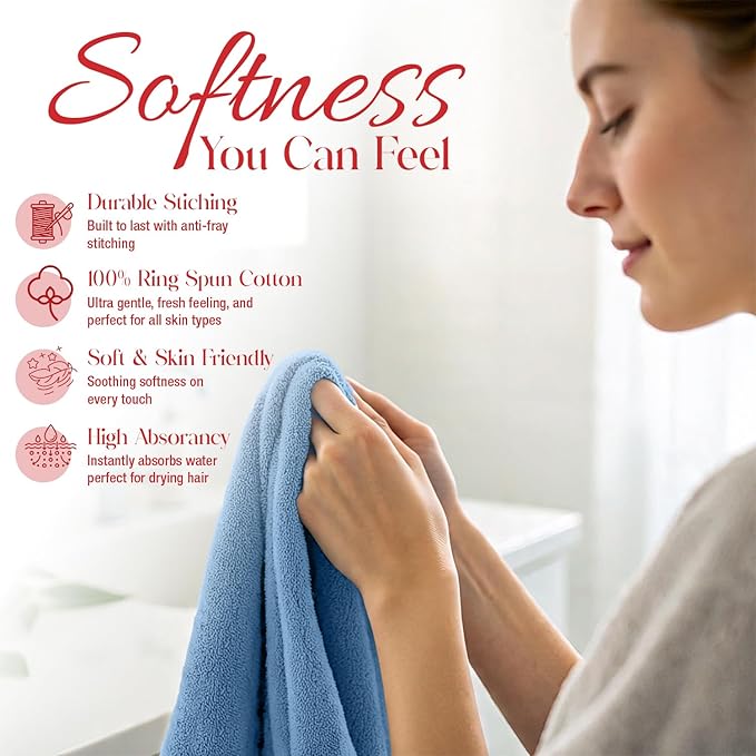 RIVERSIDE 12 Pack Washcloths - 12x12 Inches, 400 GSM, 100% Ring-Spun Cotton - Soft, Absorbent & Durable Face and Body Towels - for Bathroom, Spa, Gym, Makeup Removal & Everyday Use - Medium Blue