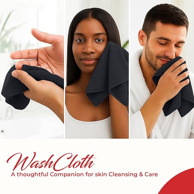 RIVERSIDE 12 Pack Washcloths - 12x12 Inches, 400 GSM, 100% Ring-Spun Cotton - Soft, Absorbent & Durable Face and Body Towels - for Bathroom, Spa, Gym, Makeup Removal & Everyday Use - Charcoal