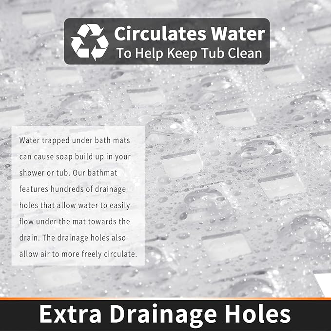 Yimobra Bathtub Mat Non Slip, Super Strong Suction Cups, 27.5"x15.5" Long Shower Mat with Drain Holes, Machine Washable Fast Draining Bath Mats, Bathroom Essentials,Clear