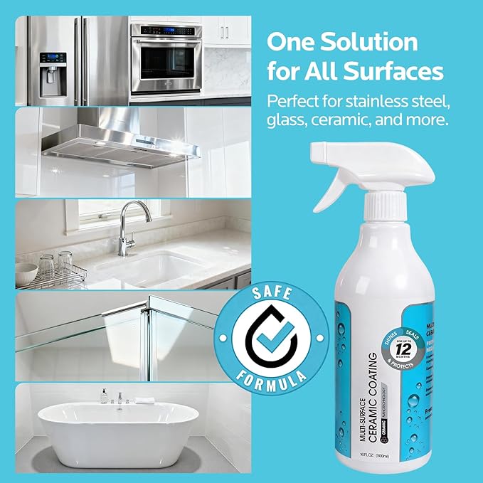 Ceramic Coating Spray for Stainless Steel & Glass - Fingerprint & Water-Spot Repellent, Long-Lasting Surface Protection for Kitchen & Bath (500ml)