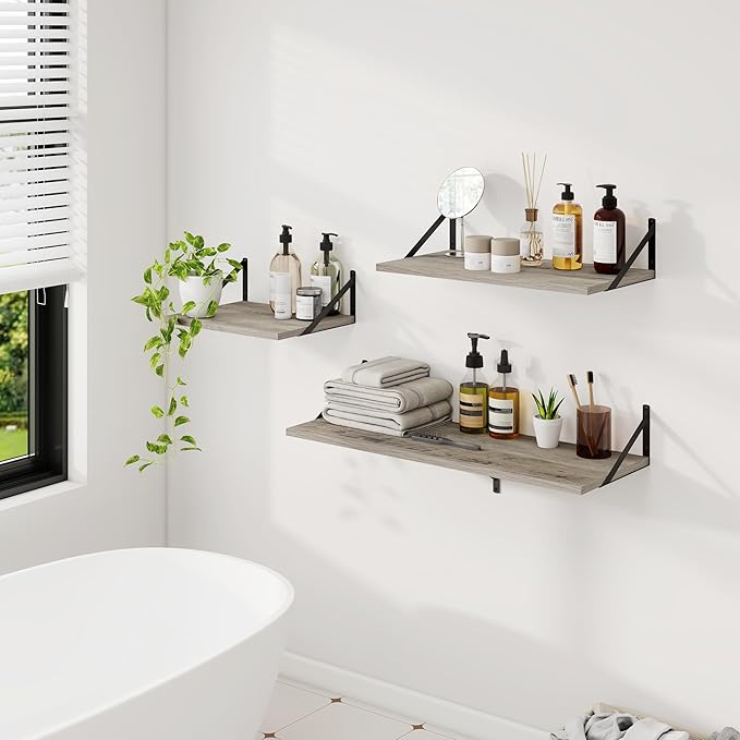 Dreamland Deep Floating Shelves for Wall, Grey Wood Wall Mounted Shelves, Large Floating Shelf 12 * 36 inch Set of 2 for Bookshelf Living Room Bedroom Home Office Bathroom