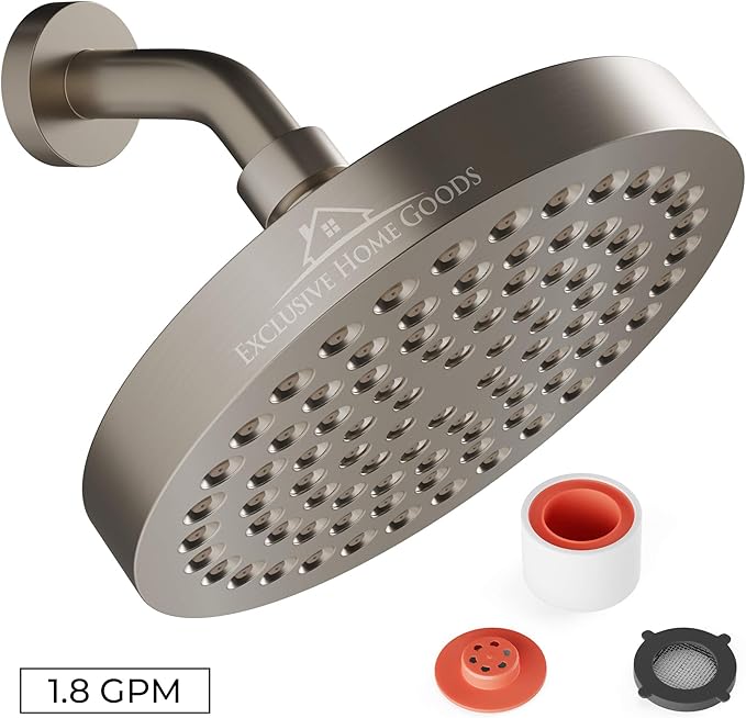 Heatsistence Rainfall Shower Head - 6" High Pressure, 1.8 GPM, Chrome Finish, ABS Plastic, 360 Adjustable, Anti-Clog Rubber Jets