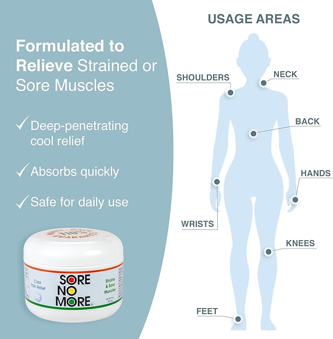 Sore No More Cool Relieving Gel for Aches & Pains in Muscles & Joints associated with Strains, Bruises & Sprains | Absorbs Quickly with a Refreshing Lemon Aroma | 8 oz Jar