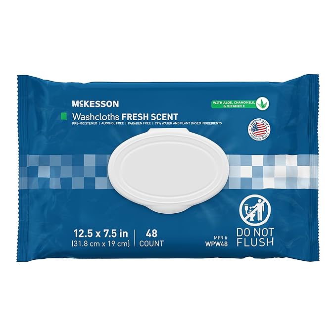 McKesson Washcloth Wipes, Scented - Disposable Wet Wipes for Adults - Alcohol-Free - No-Rinse Formula - Snap Lid Soft Pack, 48 Count, 1 Pack
