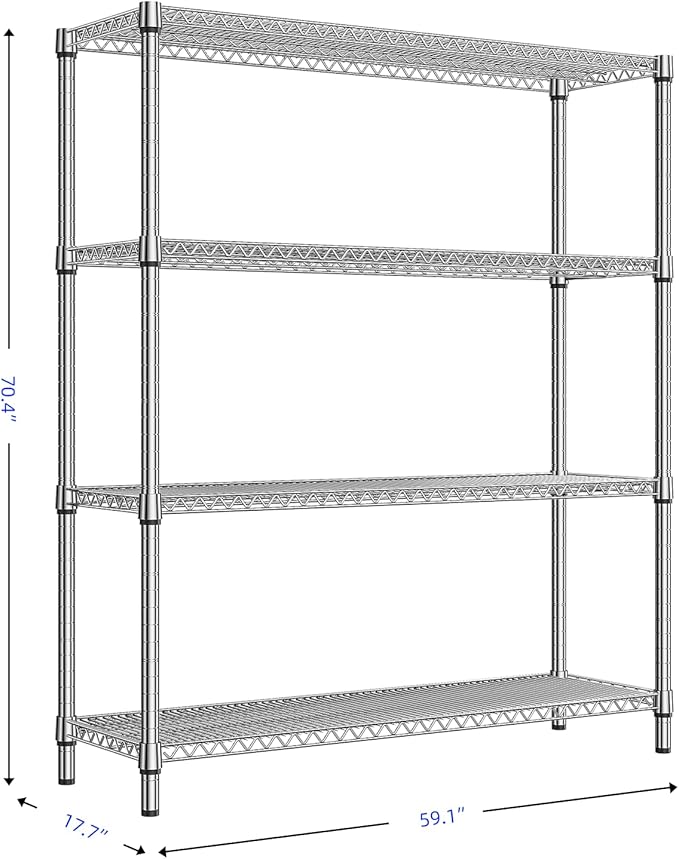 1760 LBs 4 Tier Storage Rack Metal Wire Shelving Unit, Storage Standing Shelf Organizer for Laundry Bathroom Kitchen Pantry Garage Utility Room, Chrome 17.7" D x 59.1" W x 70.4" H