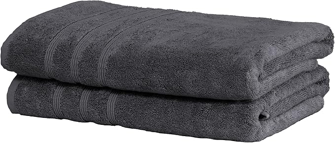 Mosobam Luxury Turkish Set of 2 Bath Towels 30X58 Charcoal Gray (Dark Grey) 700 GSM Bamboo Viscose & Aegean Turkish Combed Cotton