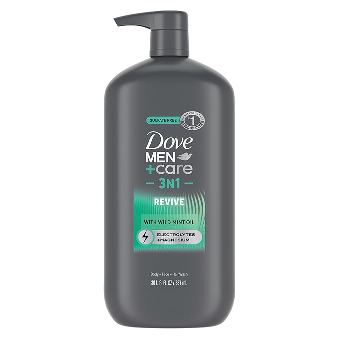 DOVE MEN + CARE Body and Face Wash Invigorating Revive 3N1 with Tea Tree Oil, with 24-Hour Nourishing Micromoisture Technology, 30 oz