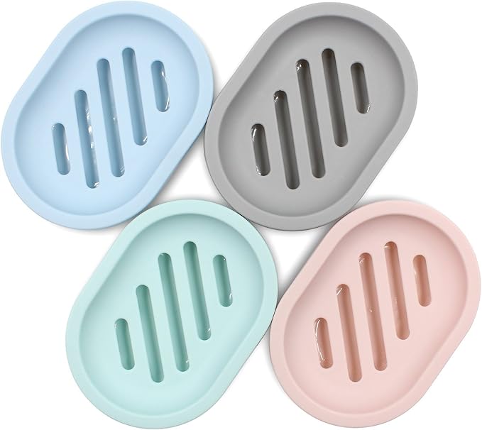 Topsky 2-Pack Soap Dish with Drain, Soap Holder & Saver, Easy Cleaning, Dry, Stop Mushy Soap (Gray)