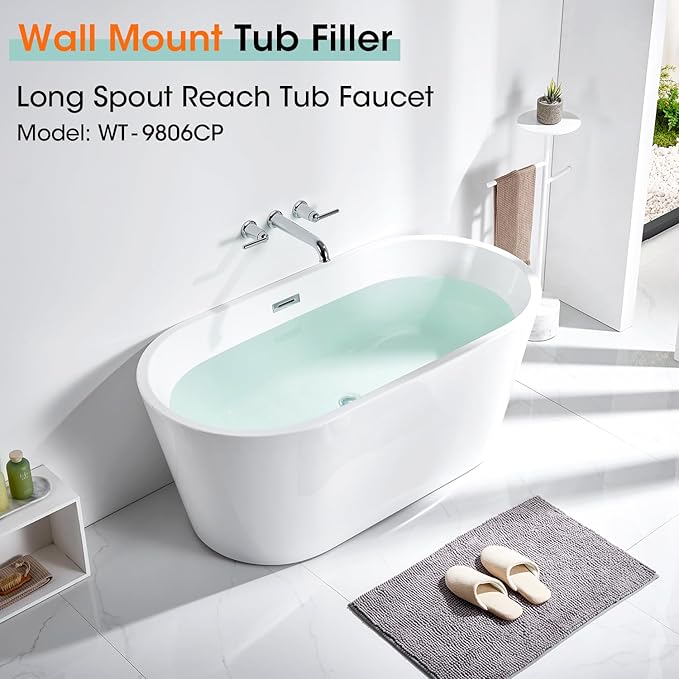 Wall Mount Tub Filler, 10.33" Extra Long Tub Spout with Rough-in Valve, 10.08 GPM High Flow Tub Faucet 2-Handle Wall Mounted Bathtub Faucet Brass Roman Bath Tub Faucet Set Polished Chrome