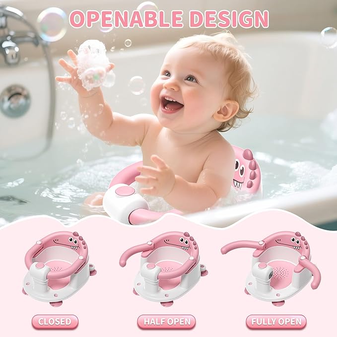 TPN Baby Bath Seat for Babies 6 Months & Up, Non-Slip Toddler Bath Seat with 5 PCS Waterproof Emoji Stickers, Portable Infant Bath Seat for Baby(Pink)
