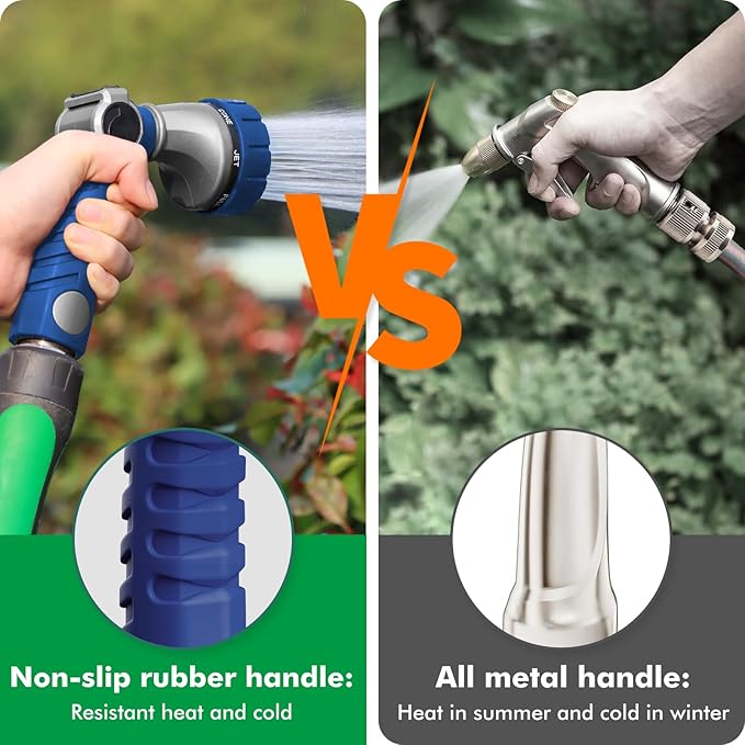 RESTMO Heavy Duty Hose Nozzle, Metal Garden Water Hose Sprayer with 7 Watering Patterns, Thumb Control, On Off Valve, High Pressure Nozzle Sprayer for Watering Plants, Car and Pet Washing, Blue