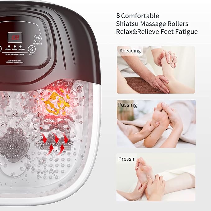 Foot Spa Bath Massager with Heat, Epsom Salt,Bubbles, Vibration and Red Light, Tub for Stress Relief,Foot Soaker, Christmas Gifts Birthday Gifts for Mom Dad Women Men Her Him