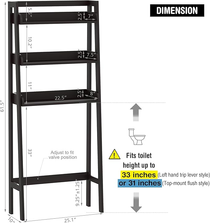 UTEX Over The Toilet Storage, 3-Tier Bathroom Shelves Over Toilet, Behind Toilet Bathroom Organizer (Espresso)