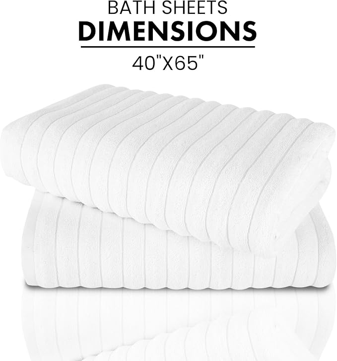 Classic Turkish Towels CTT - Premium 2 Piece Jumbo Bath Sheets, 100% Turkish Cotton, Absorbent & Ultra Comfy Bath Towel Sheets for Hotels & Spa | 40"x65" (White)