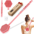 Silicone Back Scrubber for Shower, 16''-21''Extendable Shower Back Scrubber with Dual-Side Large Brush Head, 3-Length Back Brush Bath Brush with Strong Handle & Rich Foaming Bristles(Pink)