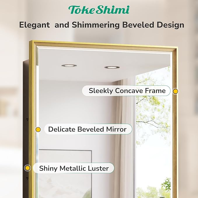 TokeShimi 21x27 Recessed Medicine Cabinet with Mirror Wall Mounted, Aluminum Gold Medicine Cabinet Mirrored, Metal Beveled Mirror with Storage for Bathroom Vanity