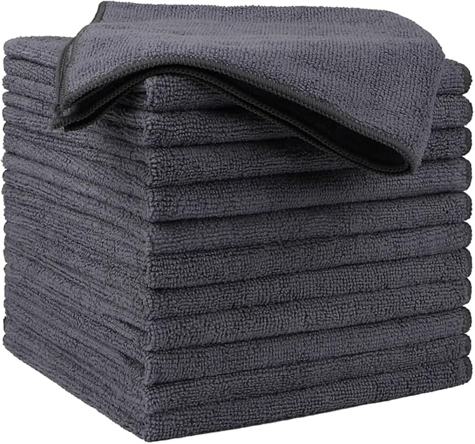 HOMEXCEL Microfiber Cleaning Cloths 12 Pack, Premium 16 x 16 inch Microfiber Towel for Cars, Ultra Absorbent Car Washing Cloth, Lint Free Streak Free Wash Cloths for Car, Kitchen, and Window, Grey